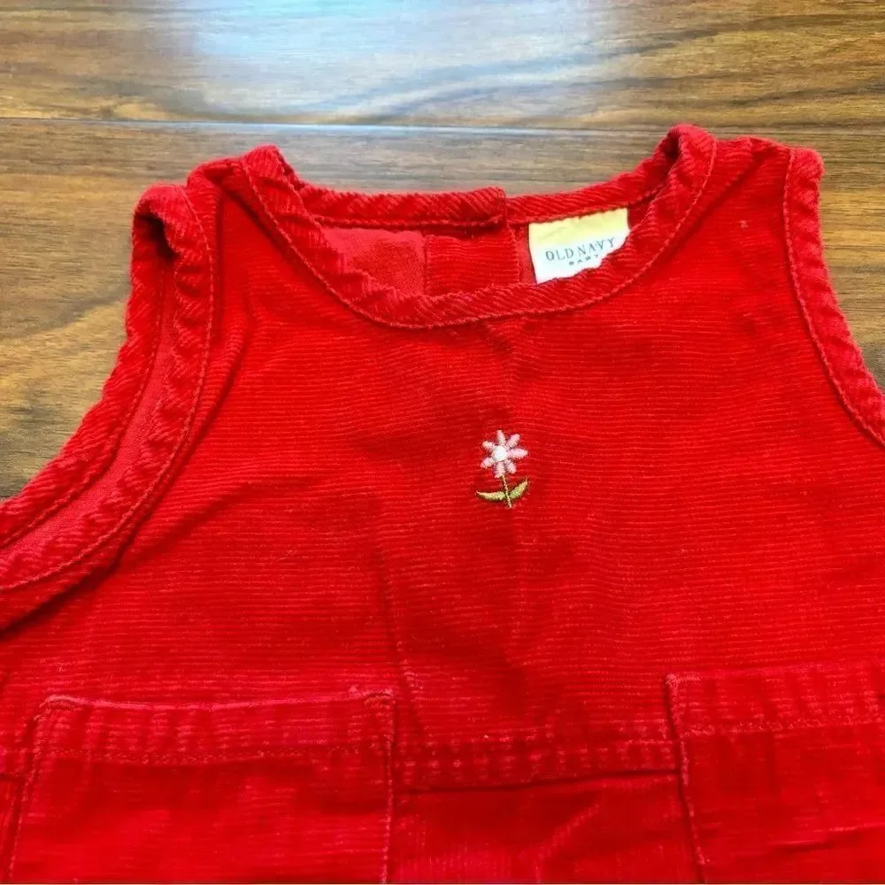 Old Navy Baby Red Corduroy Flower Vintage Sleeveless Dress